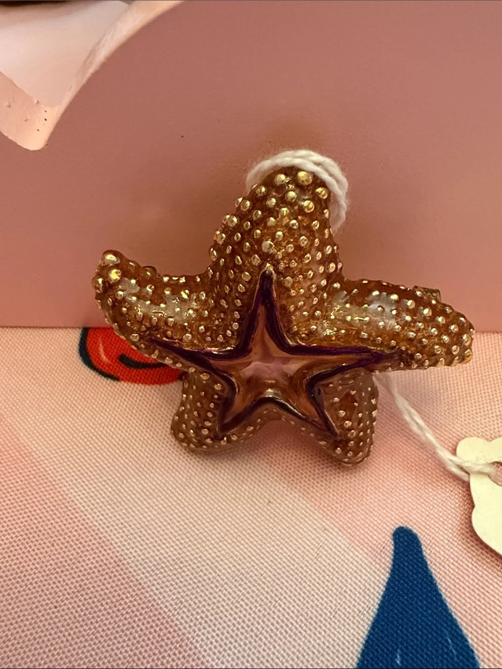 Vintage Gold Starfish Brooch with Purple Accent